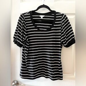 Time and Tru Black and White Striped Short Sleeve Tee Large